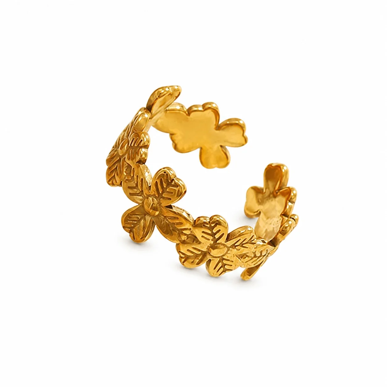 Delicate 316 Gold PVD Floral Open Ring