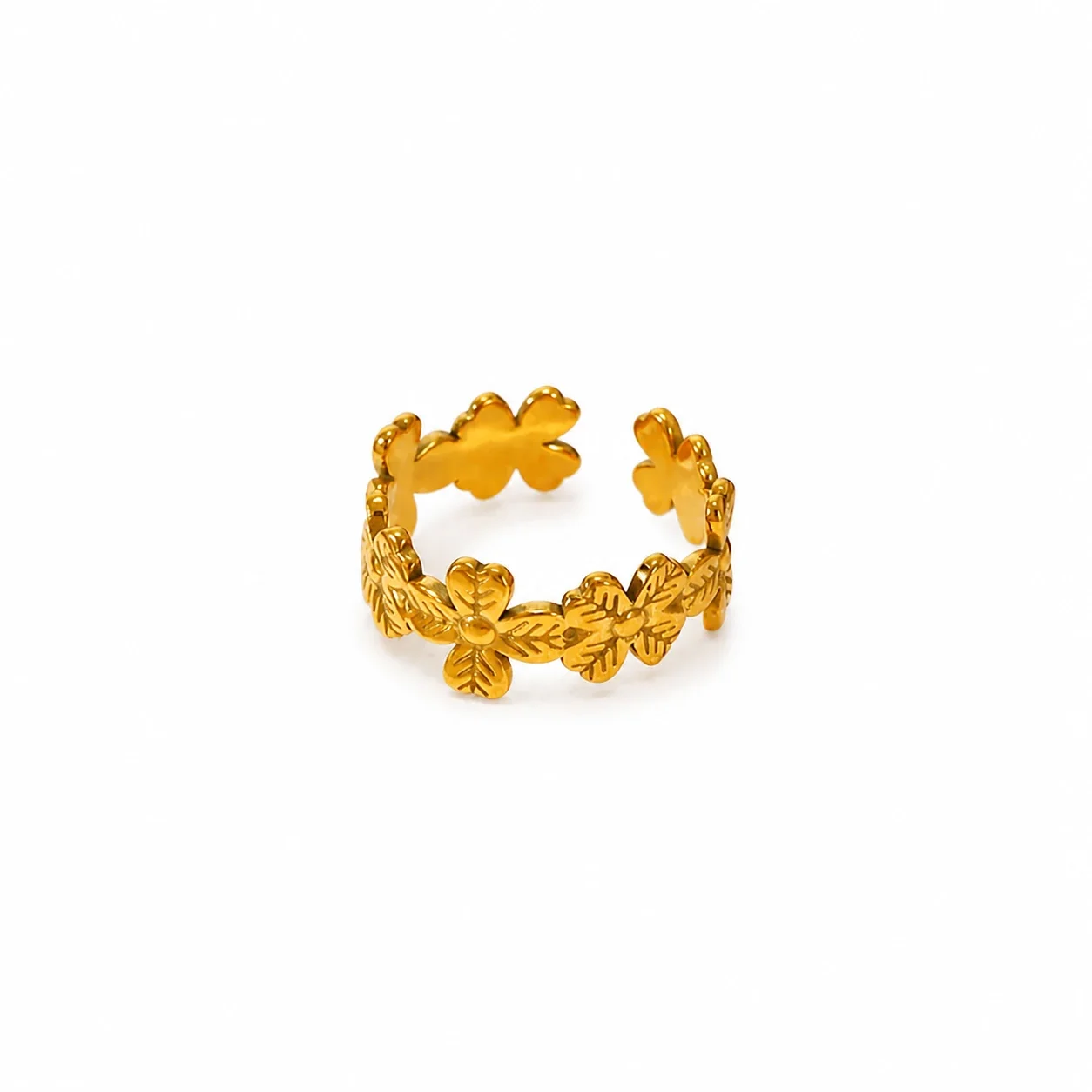 Delicate 316 Gold PVD Floral Open Ring