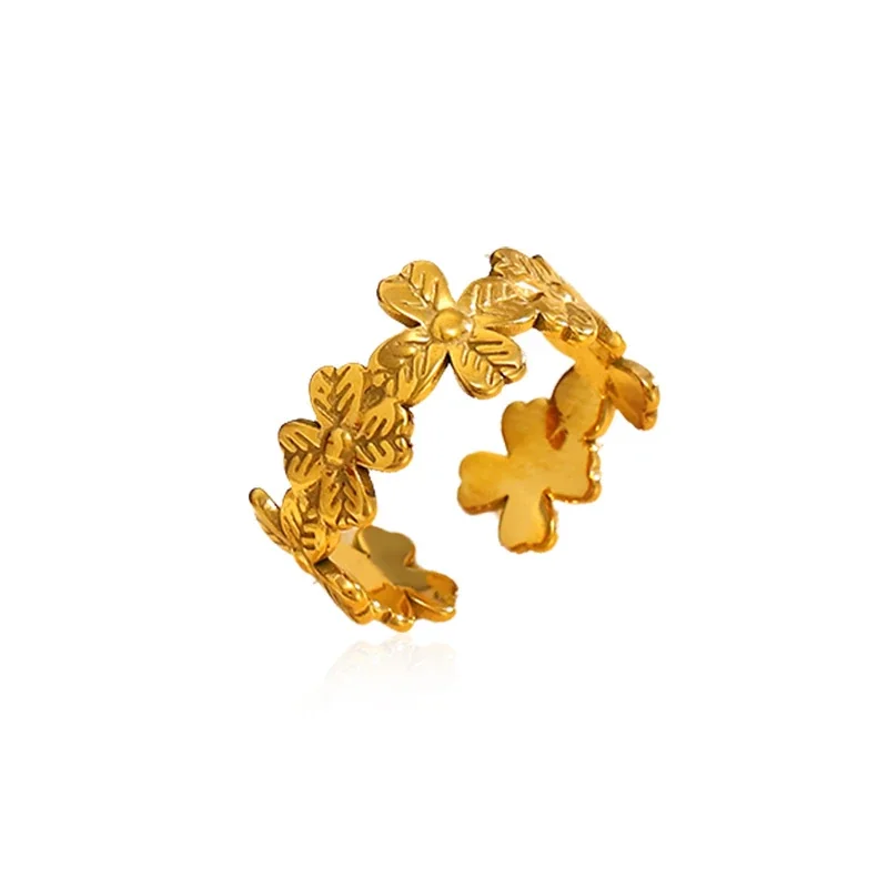 Delicate 316 Gold PVD Floral Open Ring