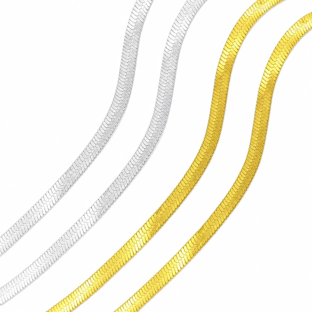 Sleek Silver-Plated Stainless Steel Herringbone Chain Necklace