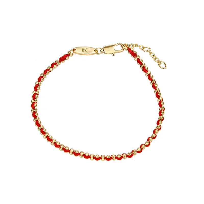 Delicate Gold-Plated Braided Cord Bead Chain Bracelet