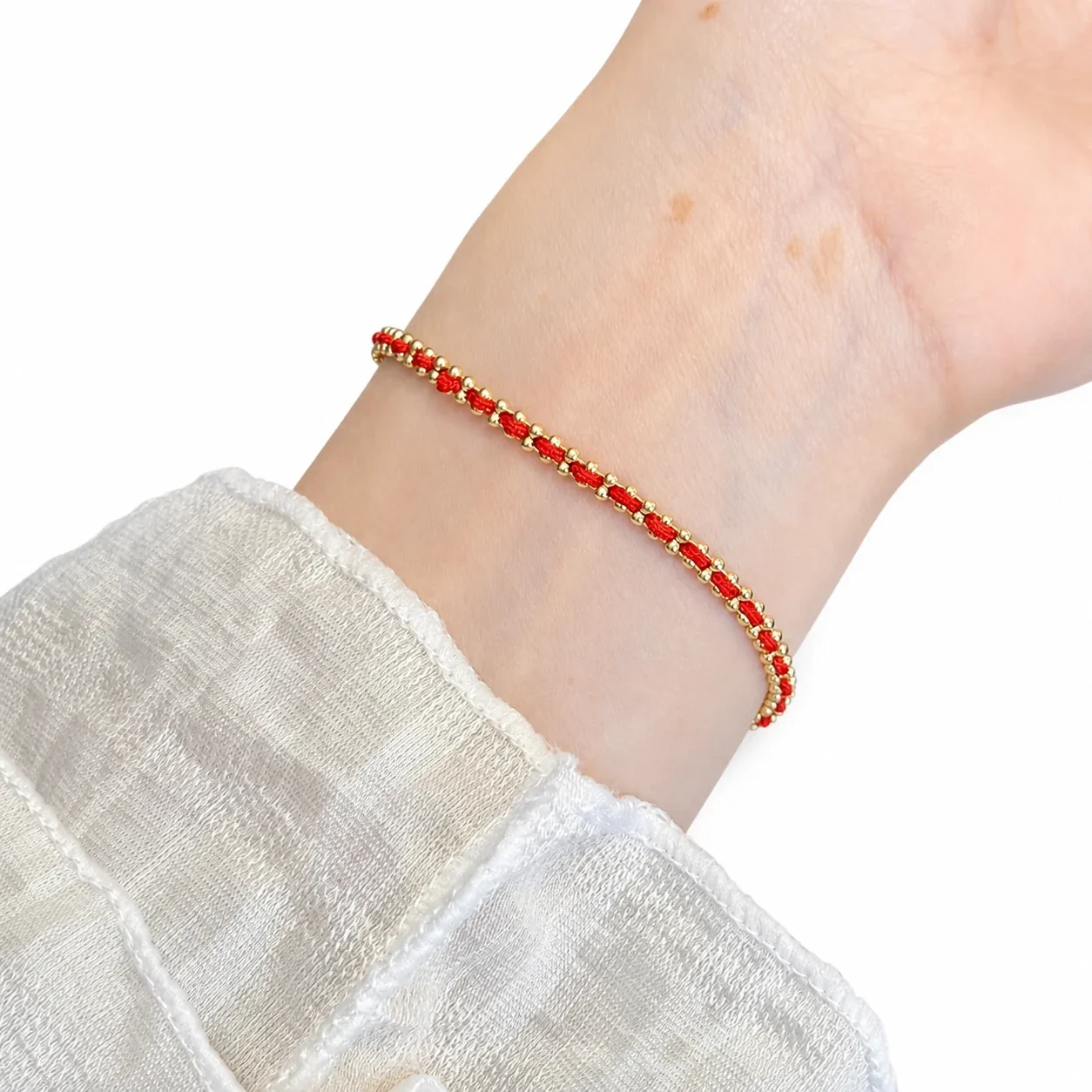 Delicate Gold-Plated Braided Cord Bead Chain Bracelet