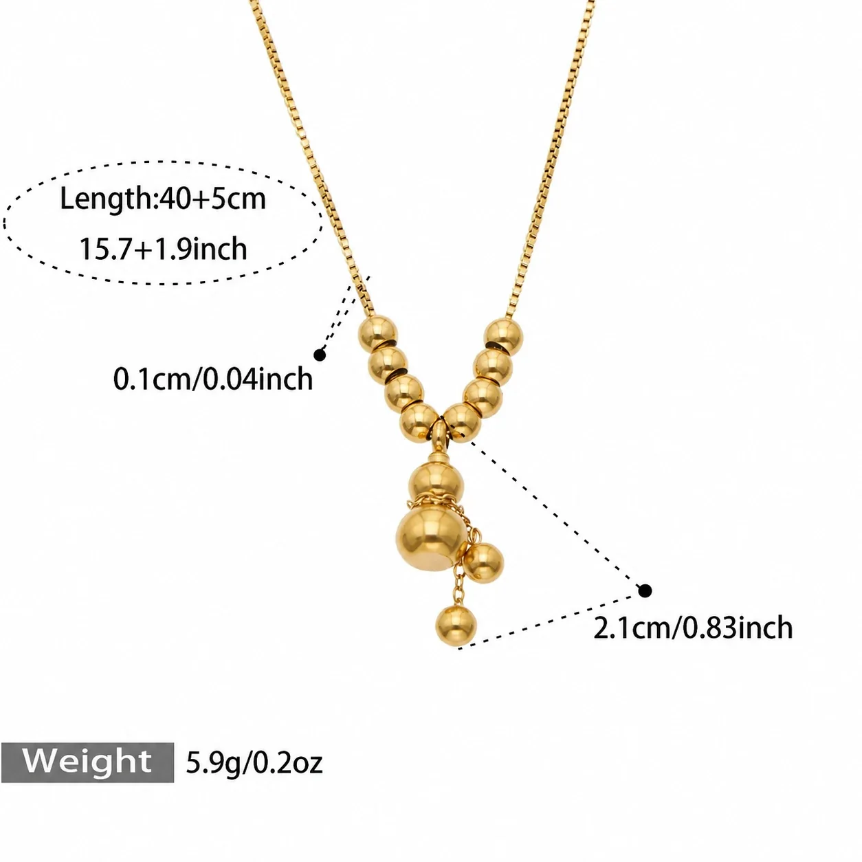 Pendant Necklaces with Bead, Tag & C Motifs, Gold-Plated - Gold Small Gourd, 40+5 cm