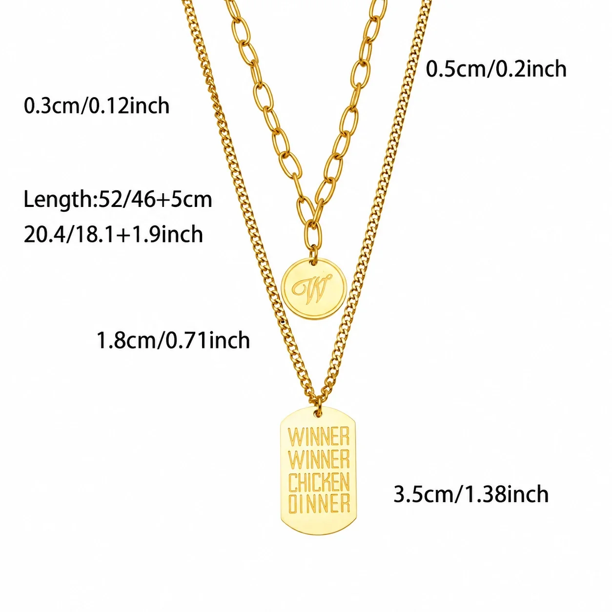 Pendant Necklaces with Bead, Tag & C Motifs, Gold-Plated - Gold Double-Layer Letter Tag, 52/46+5 cm