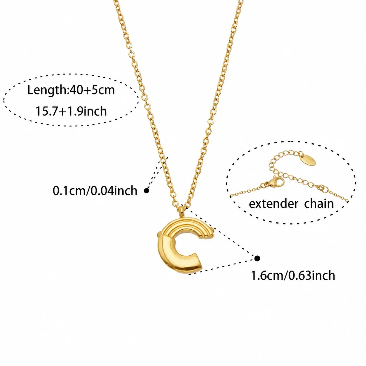 Pendant Necklaces with Bead, Tag & C Motifs, Gold-Plated - Gold C, 40+5 cm