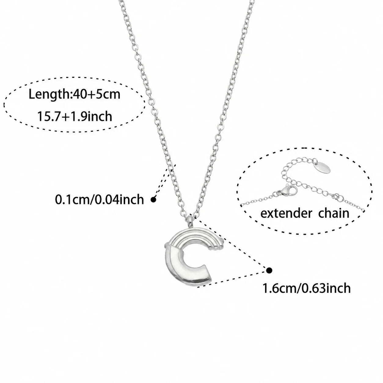 Pendant Necklaces with Bead, Tag & C Motifs, Gold-Plated - Silver C, 40+5 cm