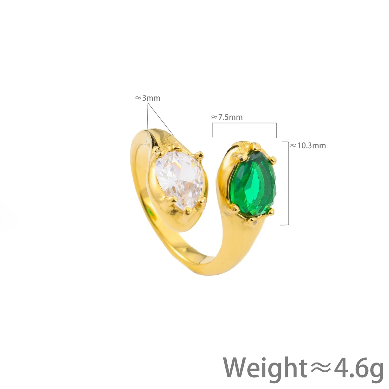 Open-Front Ring, Dual Oval Crystals, Gold-Plated Stainless Steel