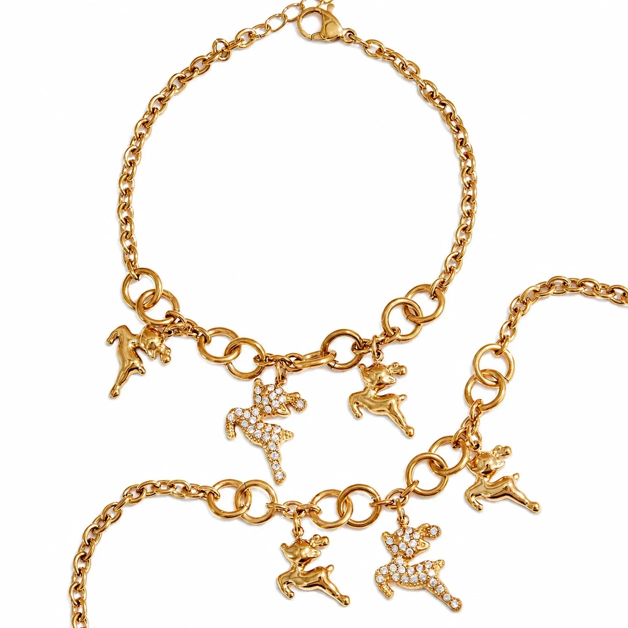 Whimsical Pavé Reindeer 316 Steel Chain Jewelry Set