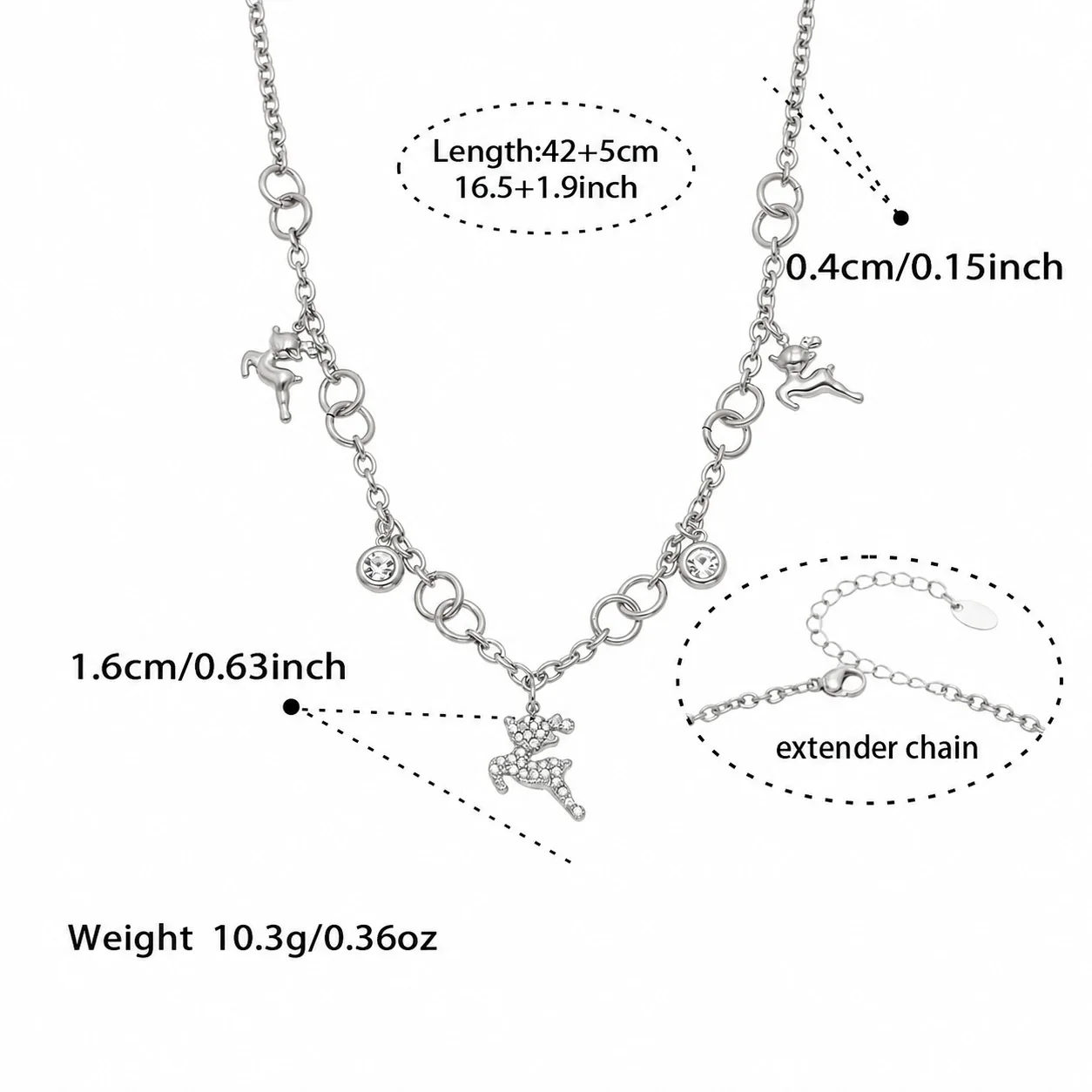 Whimsical Pavé Reindeer 316 Steel Chain Jewelry Set - Gold 42+5 cm