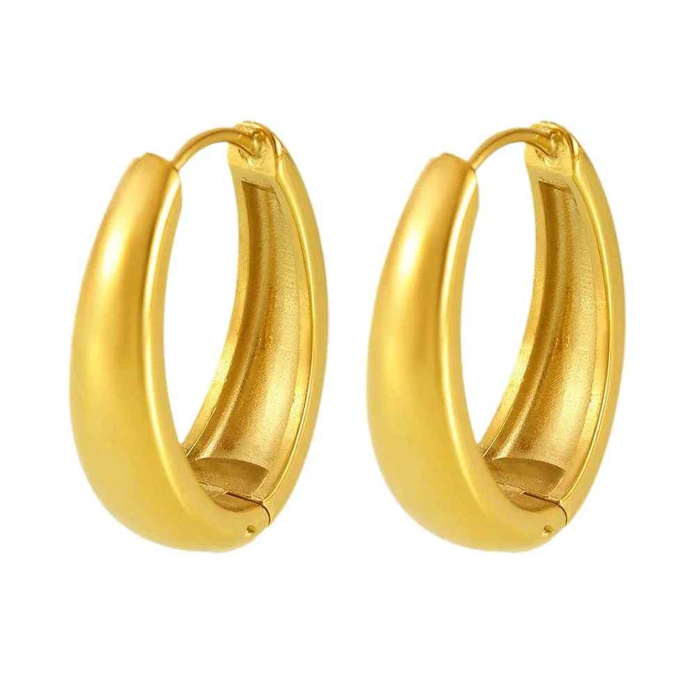 High-Polish Chunky Oval Stainless Steel Hoop Earrings
