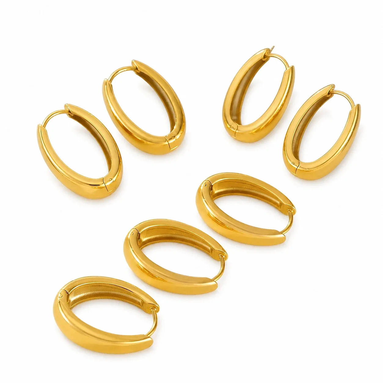 Sculpted Stainless Steel Oval Hoop Earrings