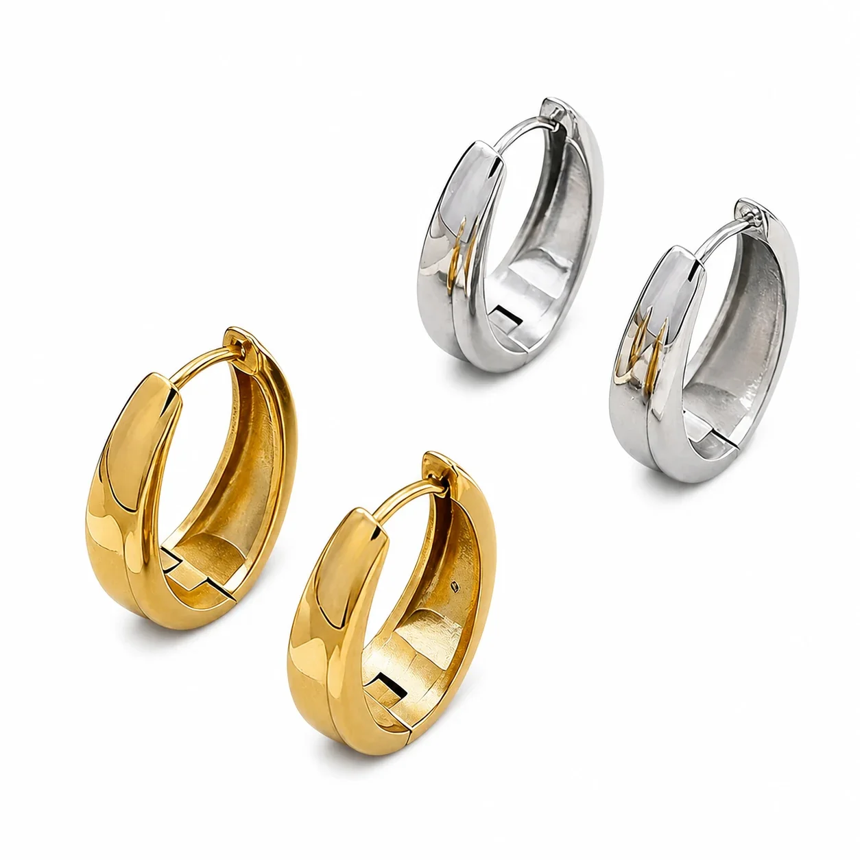 Sculpted Stainless Steel Oval Hoop Earrings