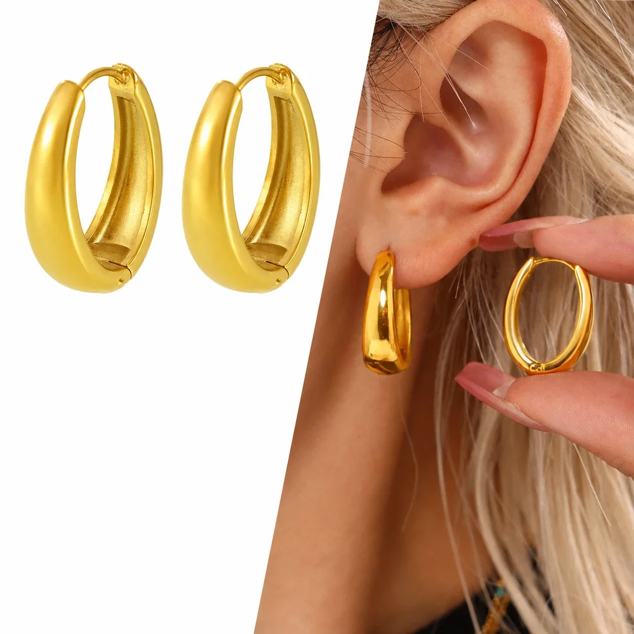 Sculpted Stainless Steel Oval Hoop Earrings