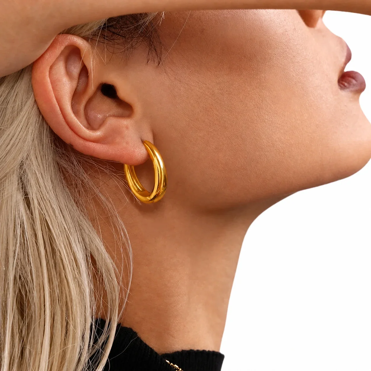 Sculpted Stainless Steel Oval Hoop Earrings