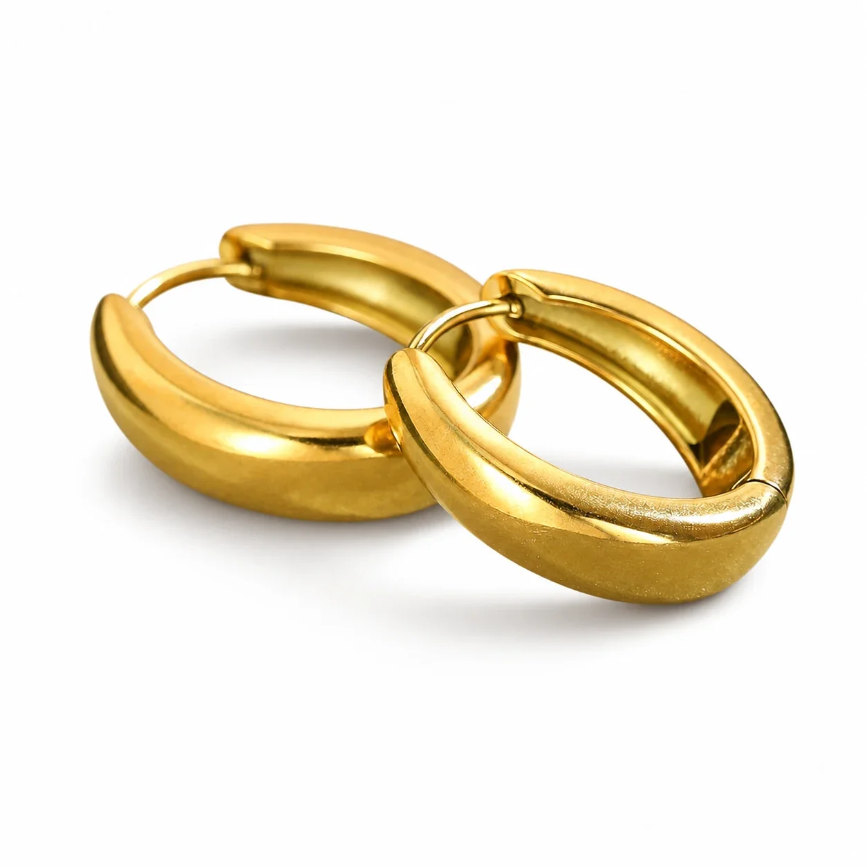 Sculpted Stainless Steel Oval Hoop Earrings - Gold