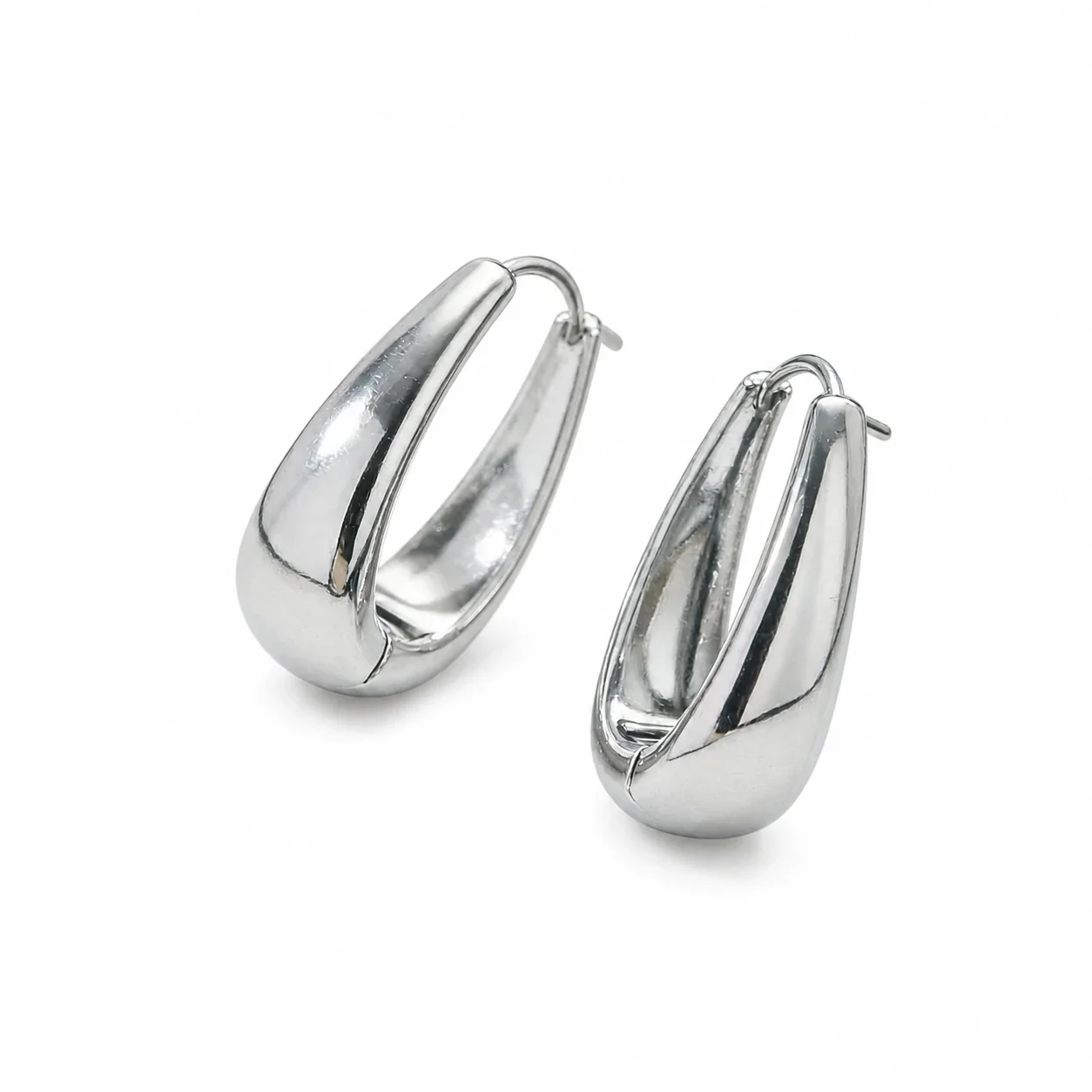 Sculpted Stainless Steel Oval Hoop Earrings - Silver