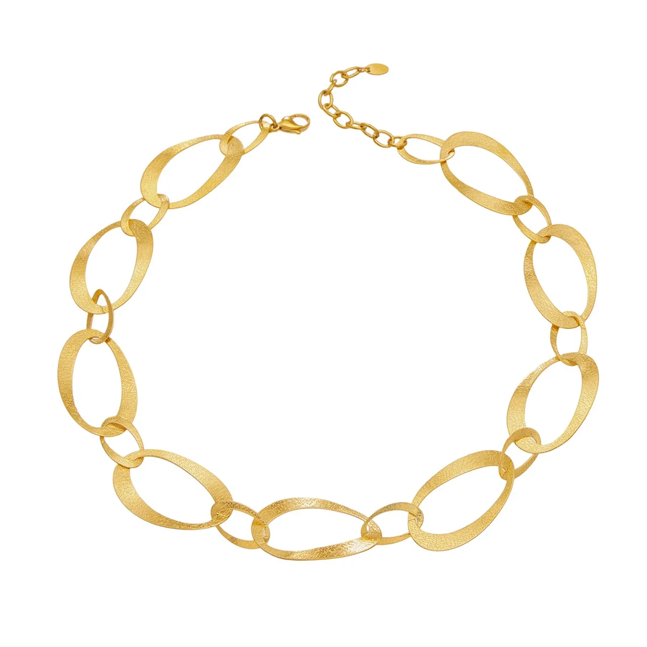 Chain Necklace with Hammered Oval Links, 18K Gold-Plated Steel