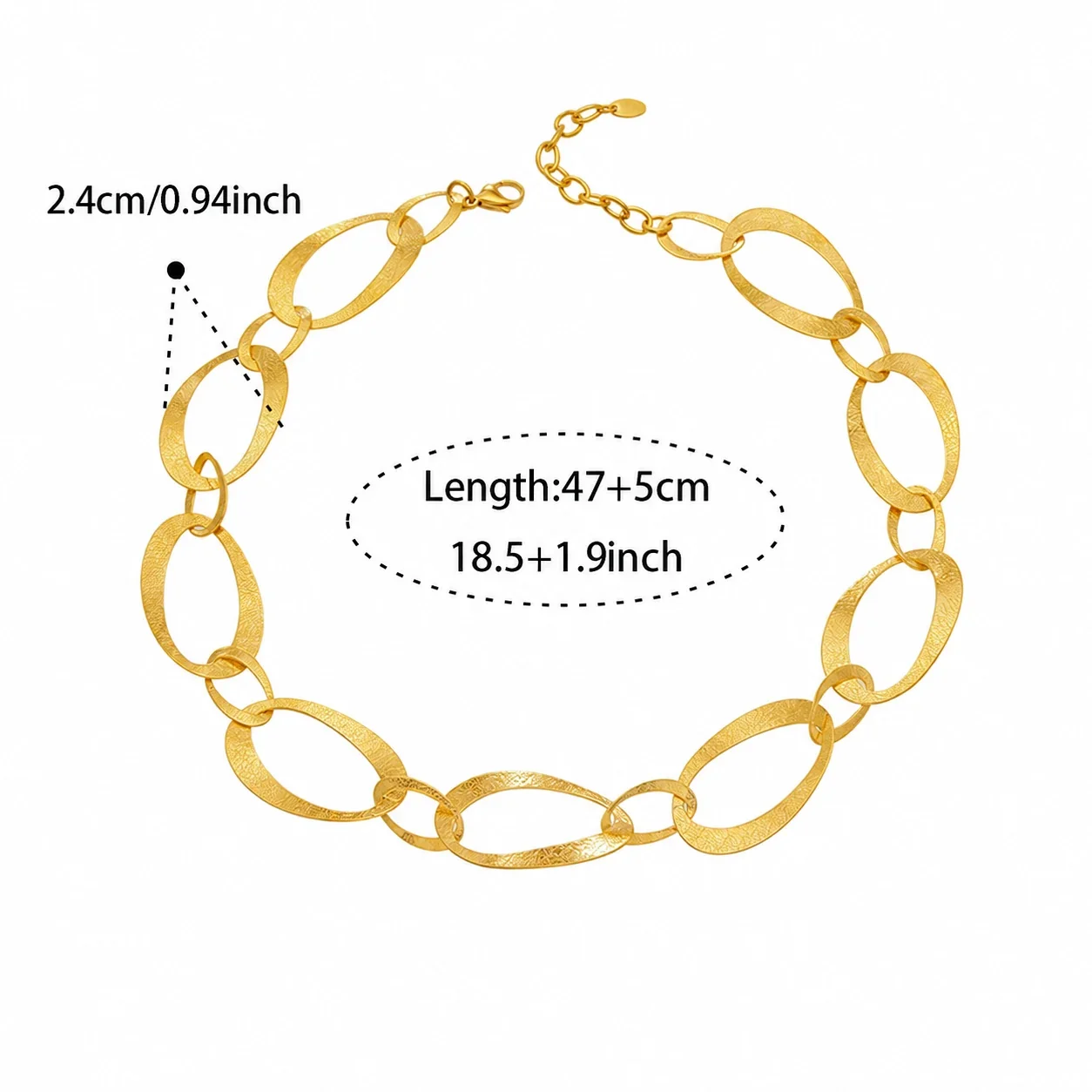 Chain Necklace with Hammered Oval Links, 18K Gold-Plated Steel - Gold
