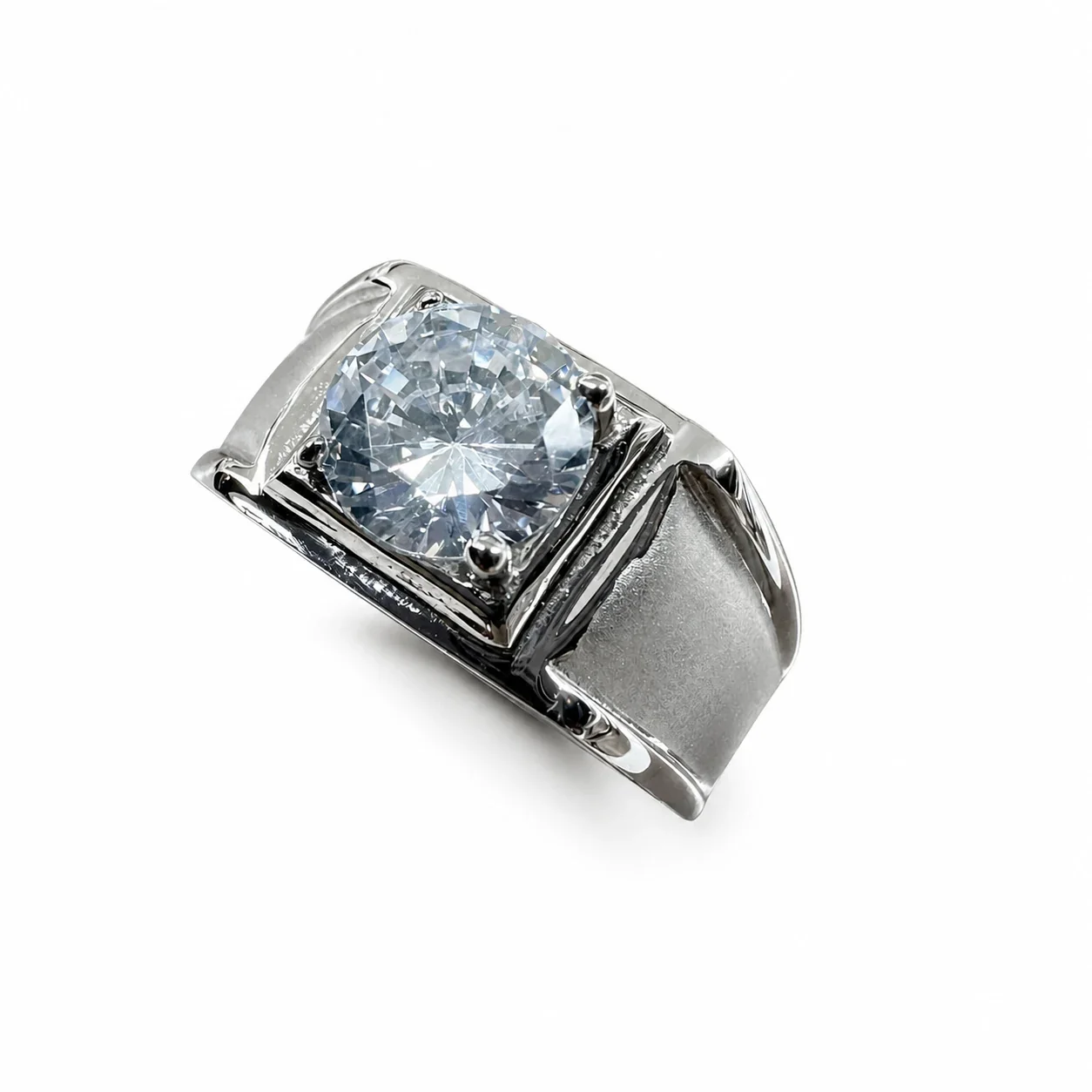 Bold 316 Stainless Steel Round CZ Signet Ring