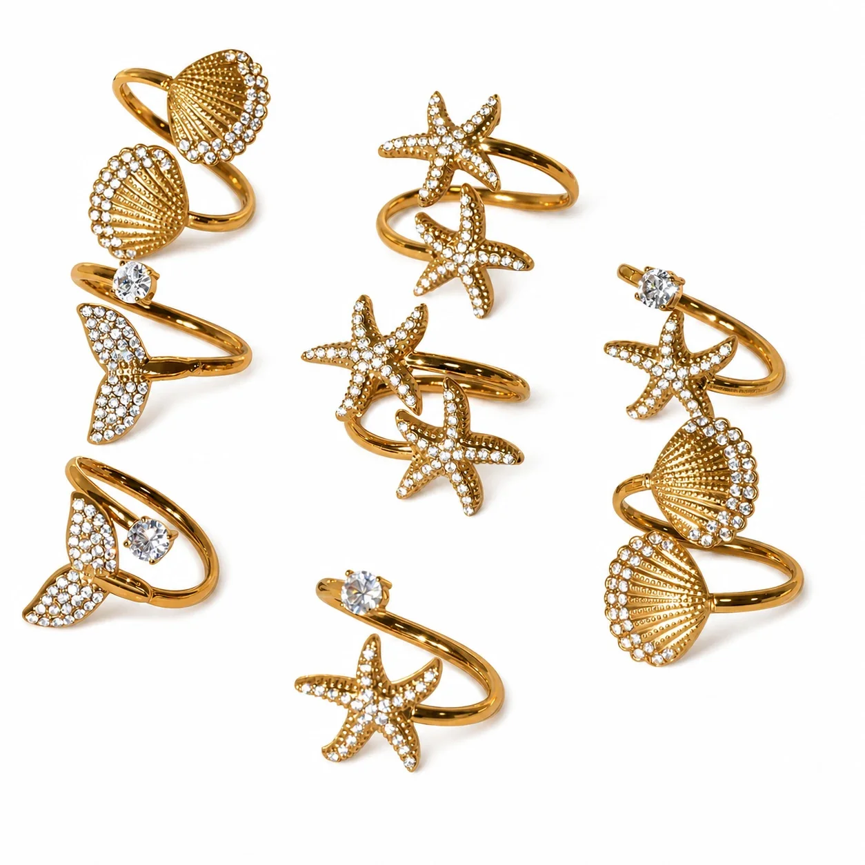 Oceanic 18K Gold-Plated Starfish Pavé Open Ring