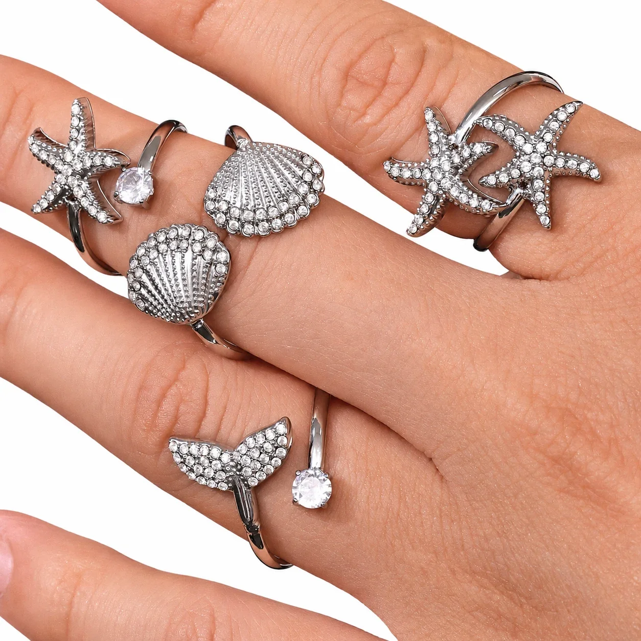 Oceanic 18K Gold-Plated Starfish Pavé Open Ring