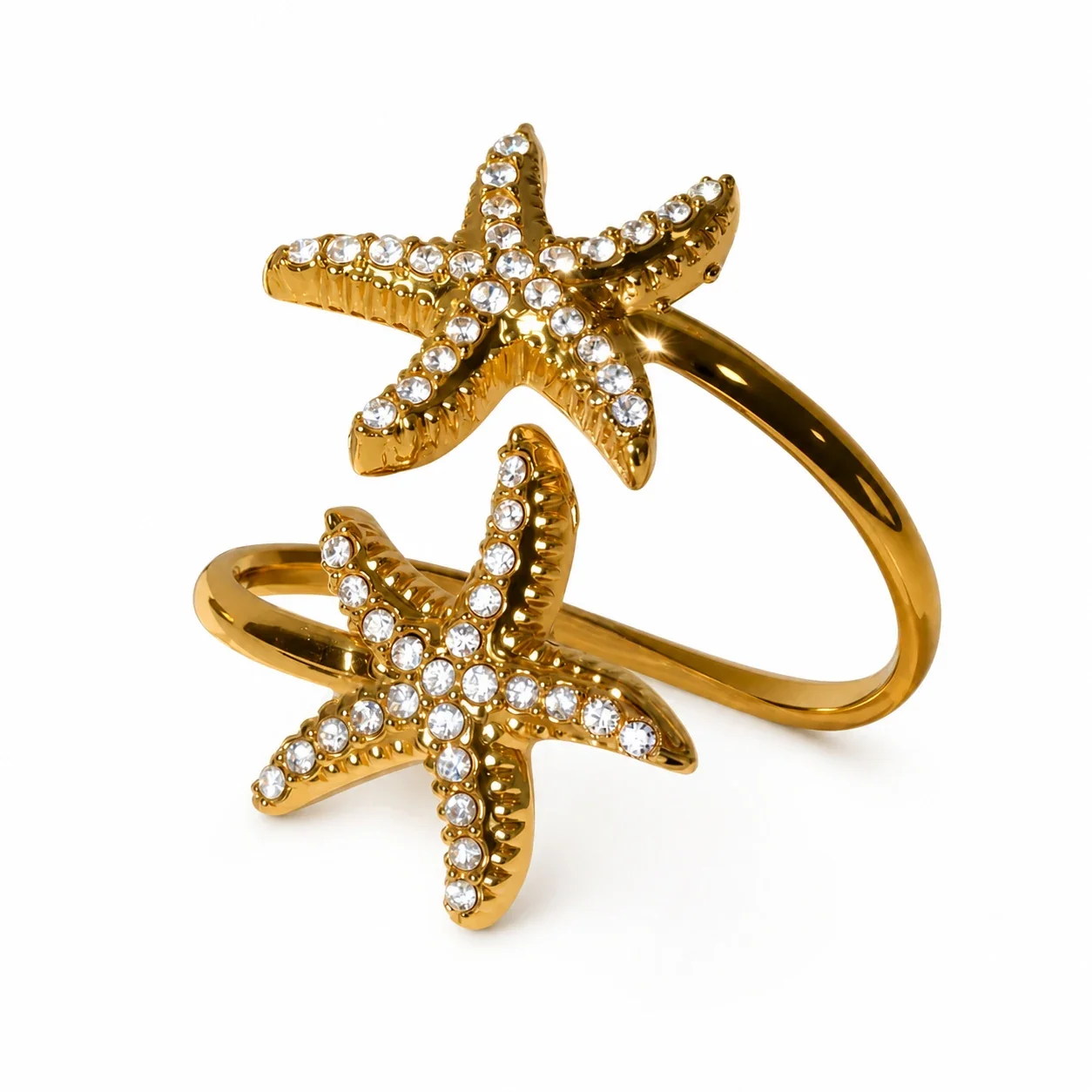 Oceanic 18K Gold-Plated Starfish Pavé Open Ring