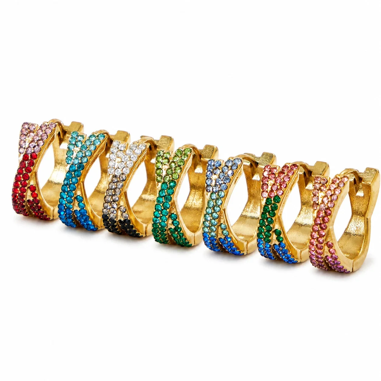 Vivid 18K Gold-Plated Pavé X-Hoop Earrings