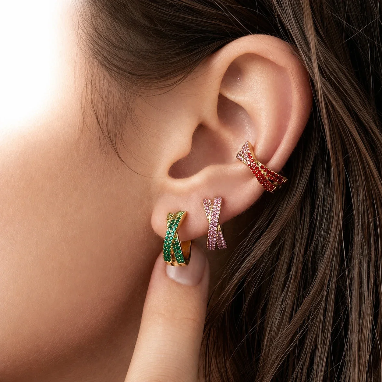 Vivid 18K Gold-Plated Pavé X-Hoop Earrings