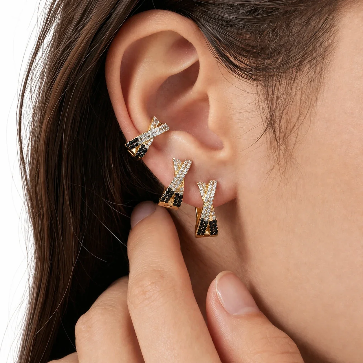 Vivid 18K Gold-Plated Pavé X-Hoop Earrings