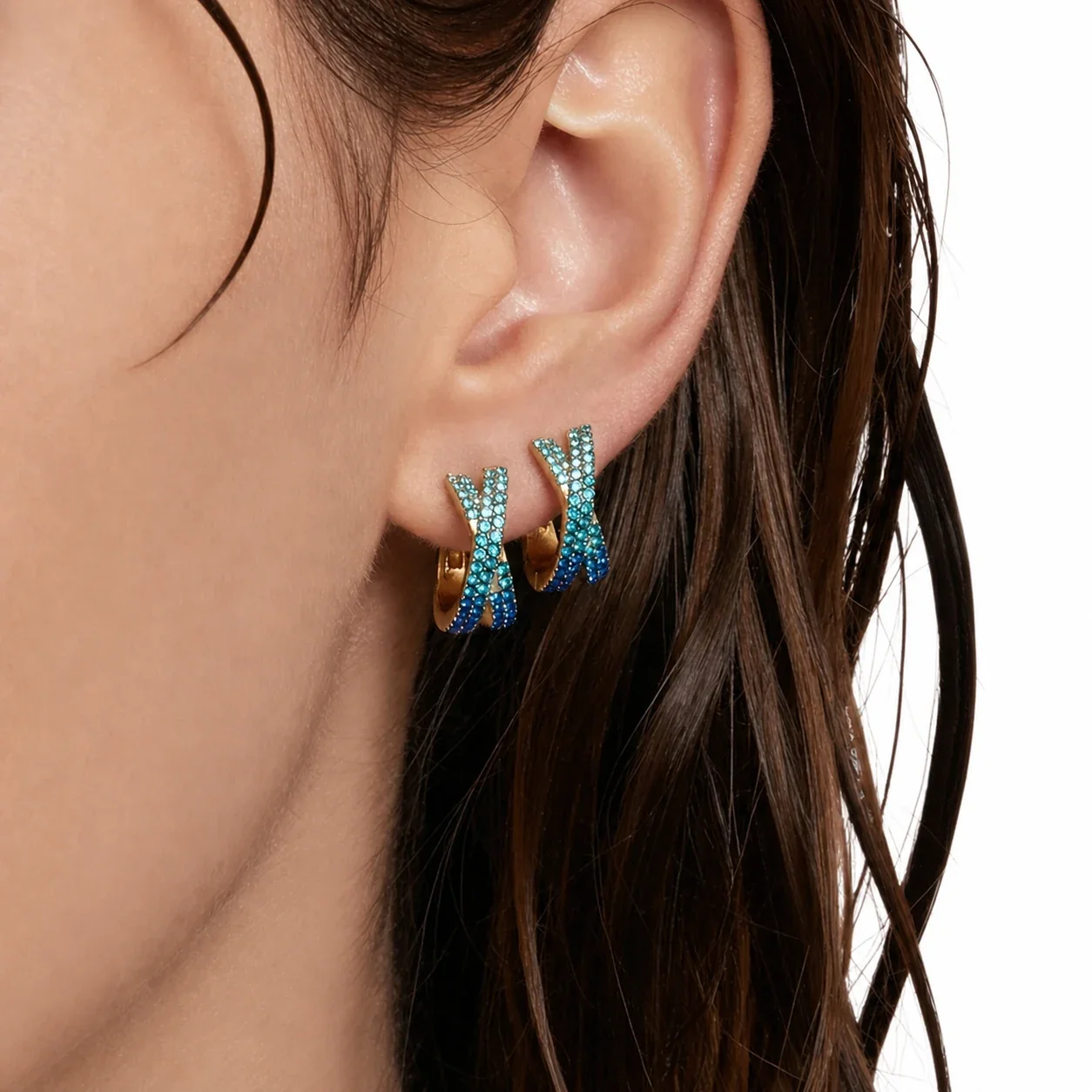 Vivid 18K Gold-Plated Pavé X-Hoop Earrings