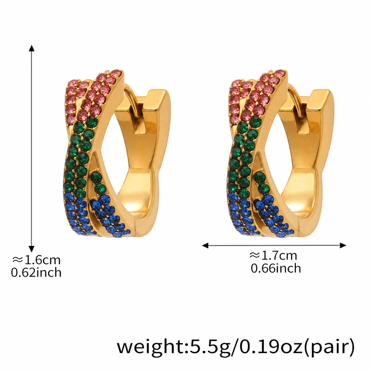 Vivid 18K Gold-Plated Pavé X-Hoop Earrings - Multicolor Large