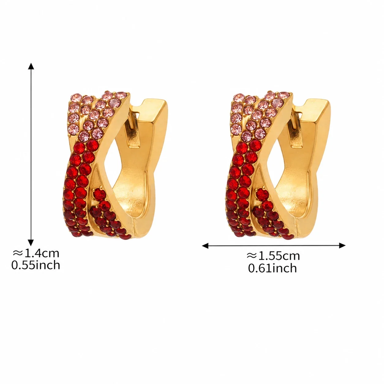 Vivid 18K Gold-Plated Pavé X-Hoop Earrings - Red Medium