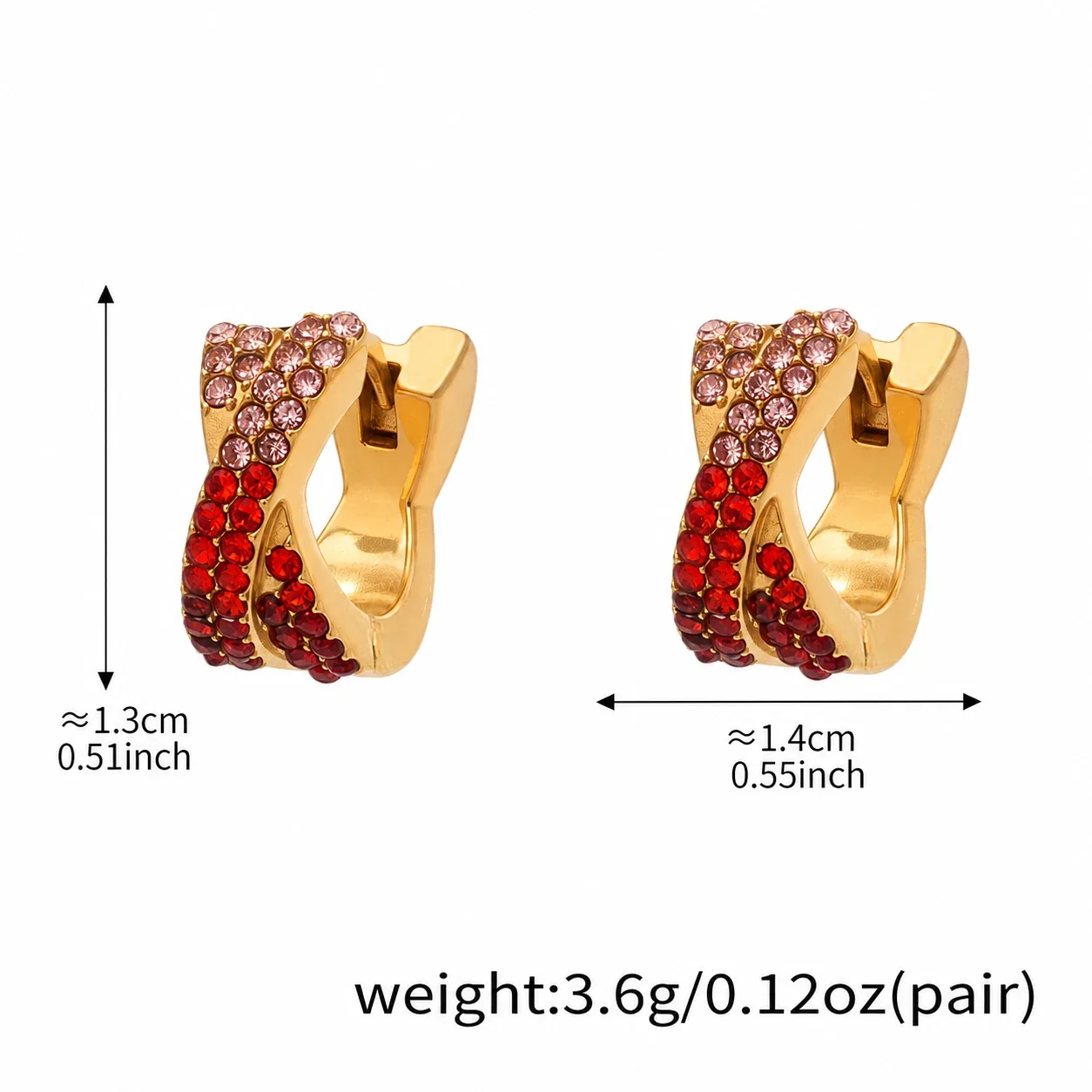 Vivid 18K Gold-Plated Pavé X-Hoop Earrings - Red Small