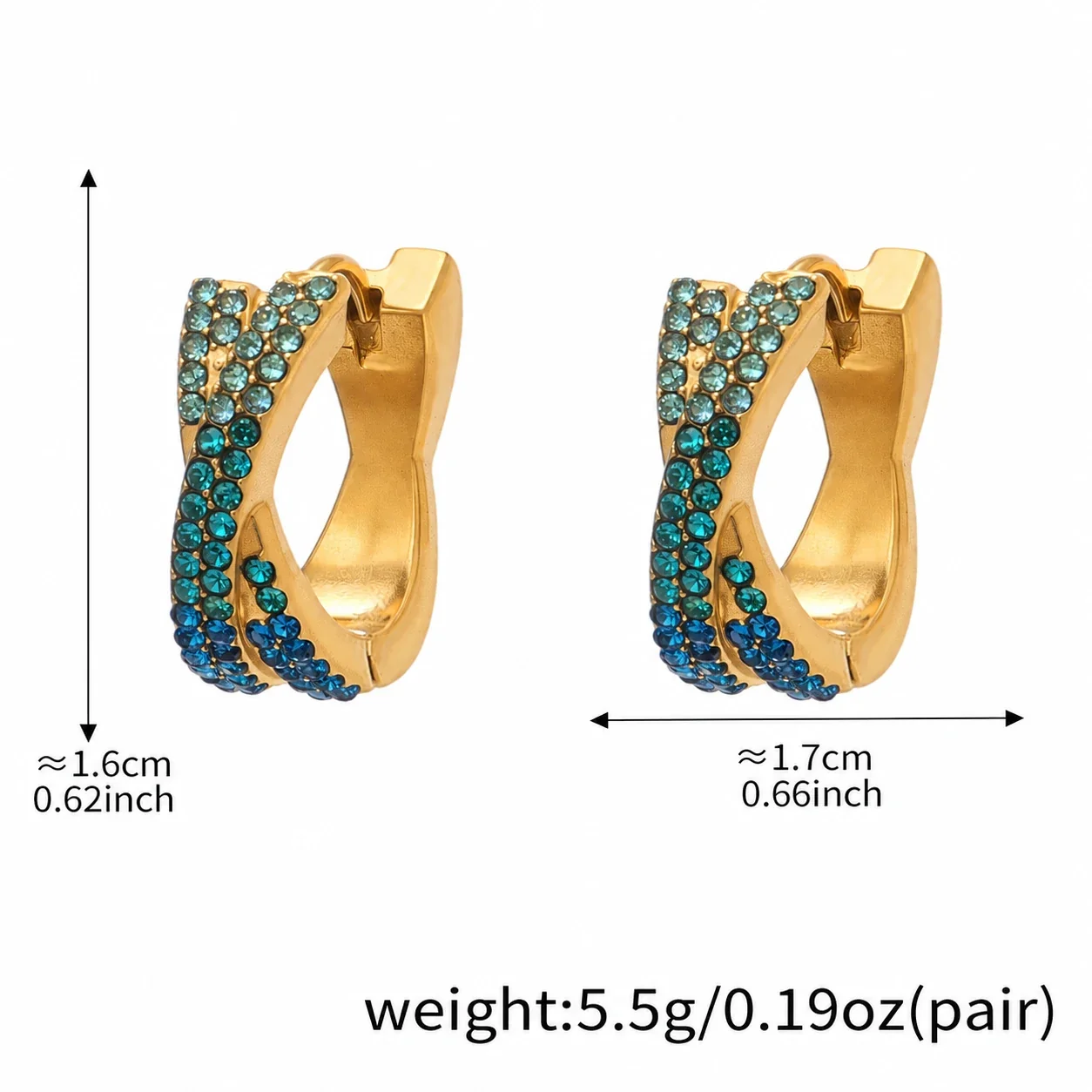 Vivid 18K Gold-Plated Pavé X-Hoop Earrings - Blue Large