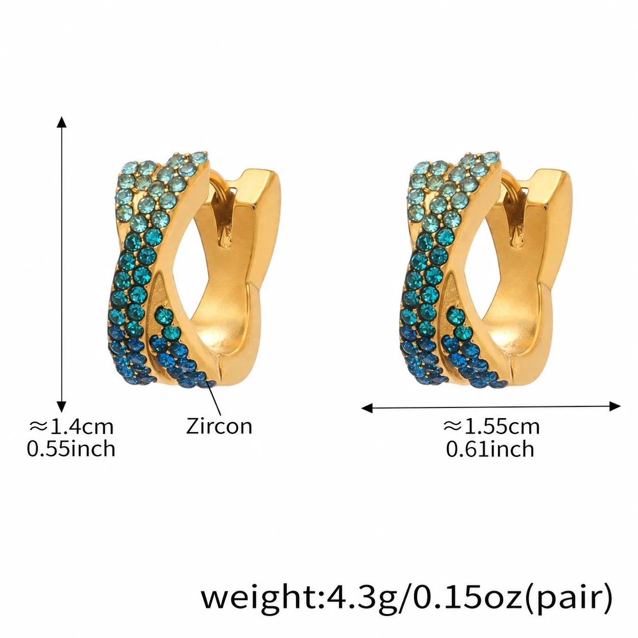 Vivid 18K Gold-Plated Pavé X-Hoop Earrings - Blue Medium