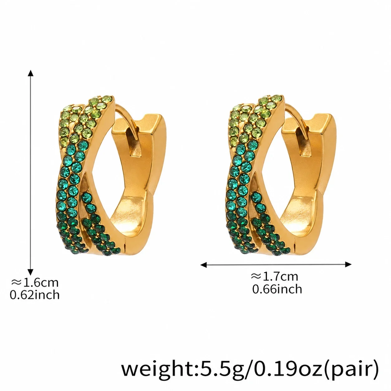 Vivid 18K Gold-Plated Pavé X-Hoop Earrings - Green Large
