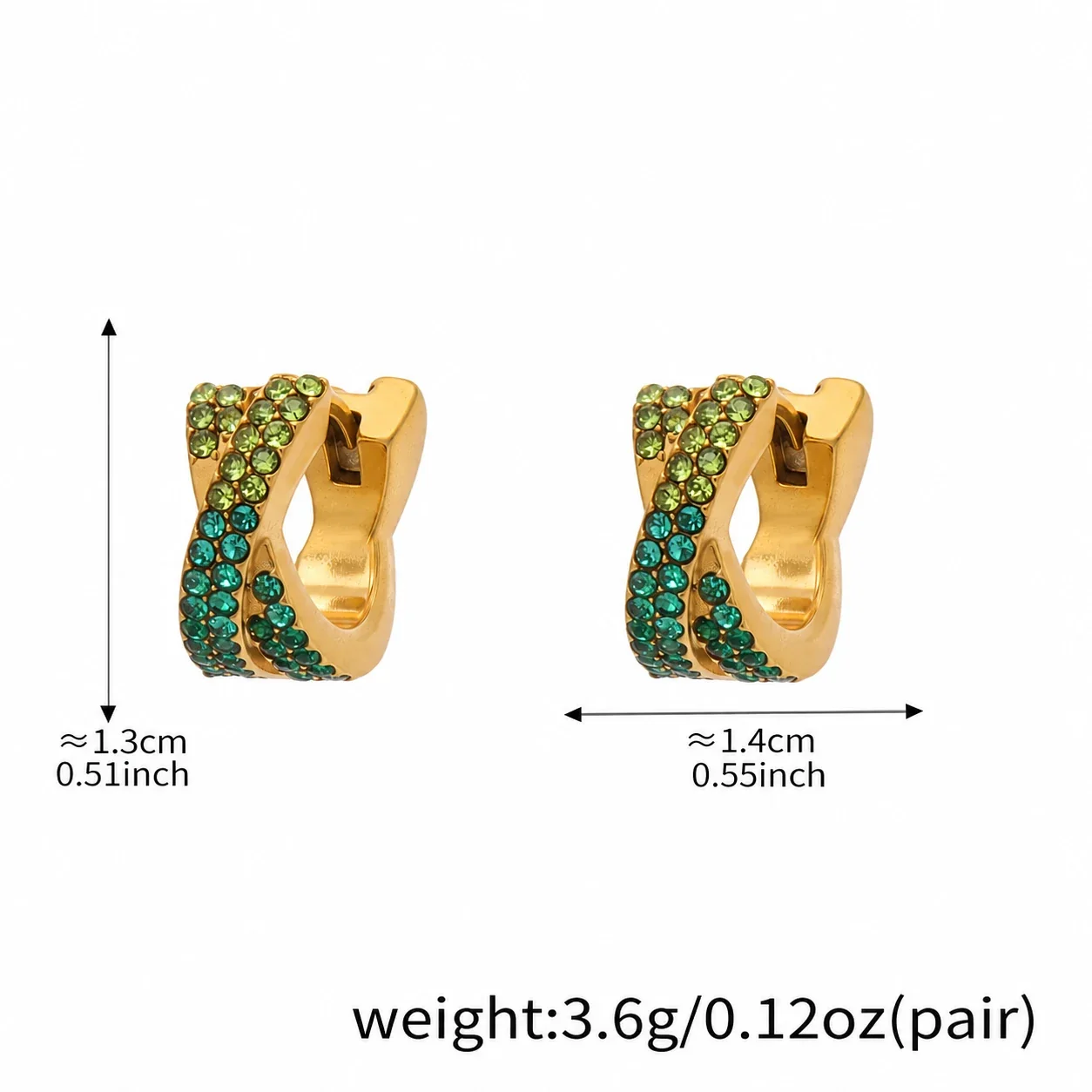 Vivid 18K Gold-Plated Pavé X-Hoop Earrings - Green Small