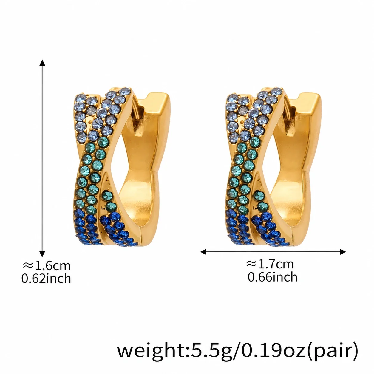 Vivid 18K Gold-Plated Pavé X-Hoop Earrings - Dark Blue Large