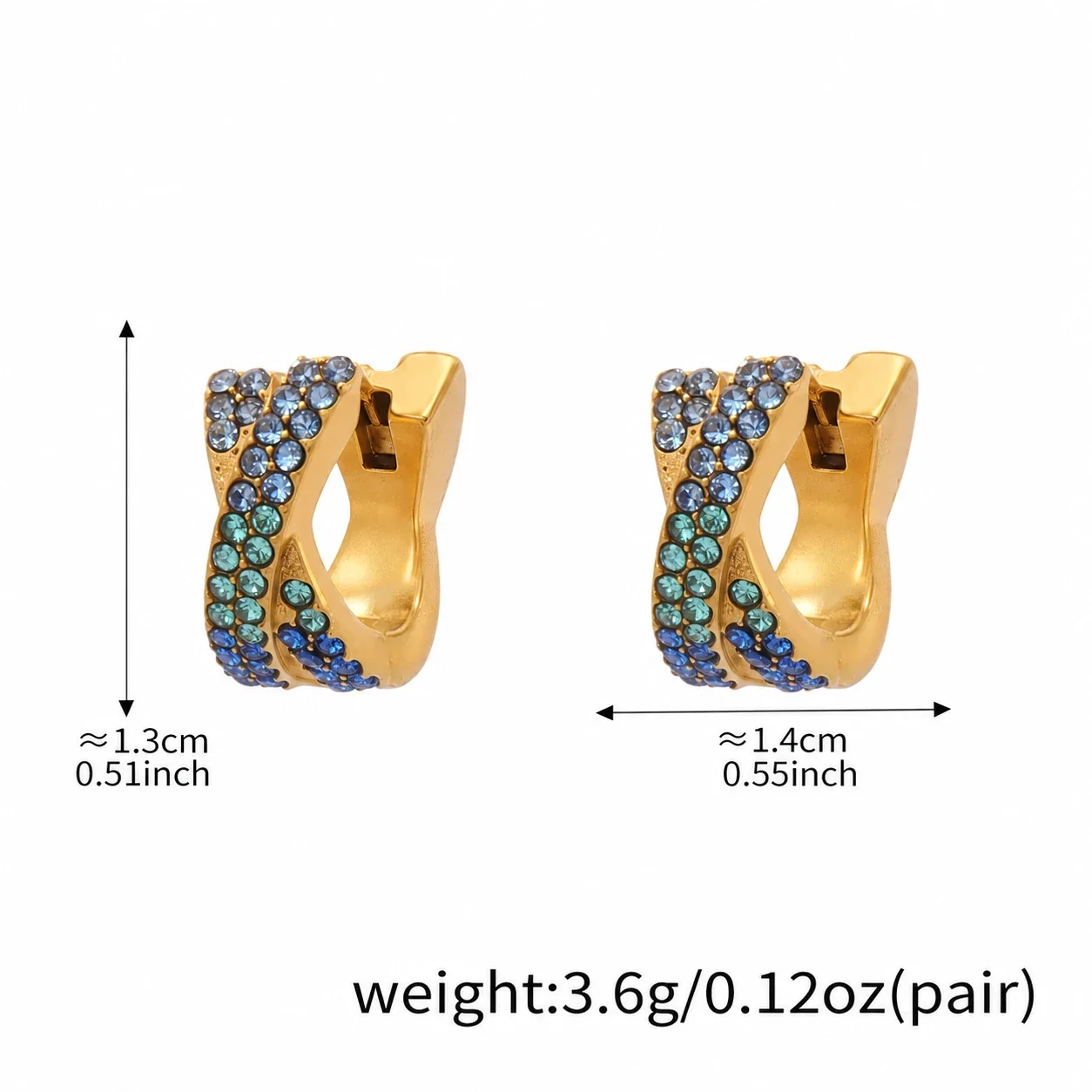 Vivid 18K Gold-Plated Pavé X-Hoop Earrings - Dark Blue Small