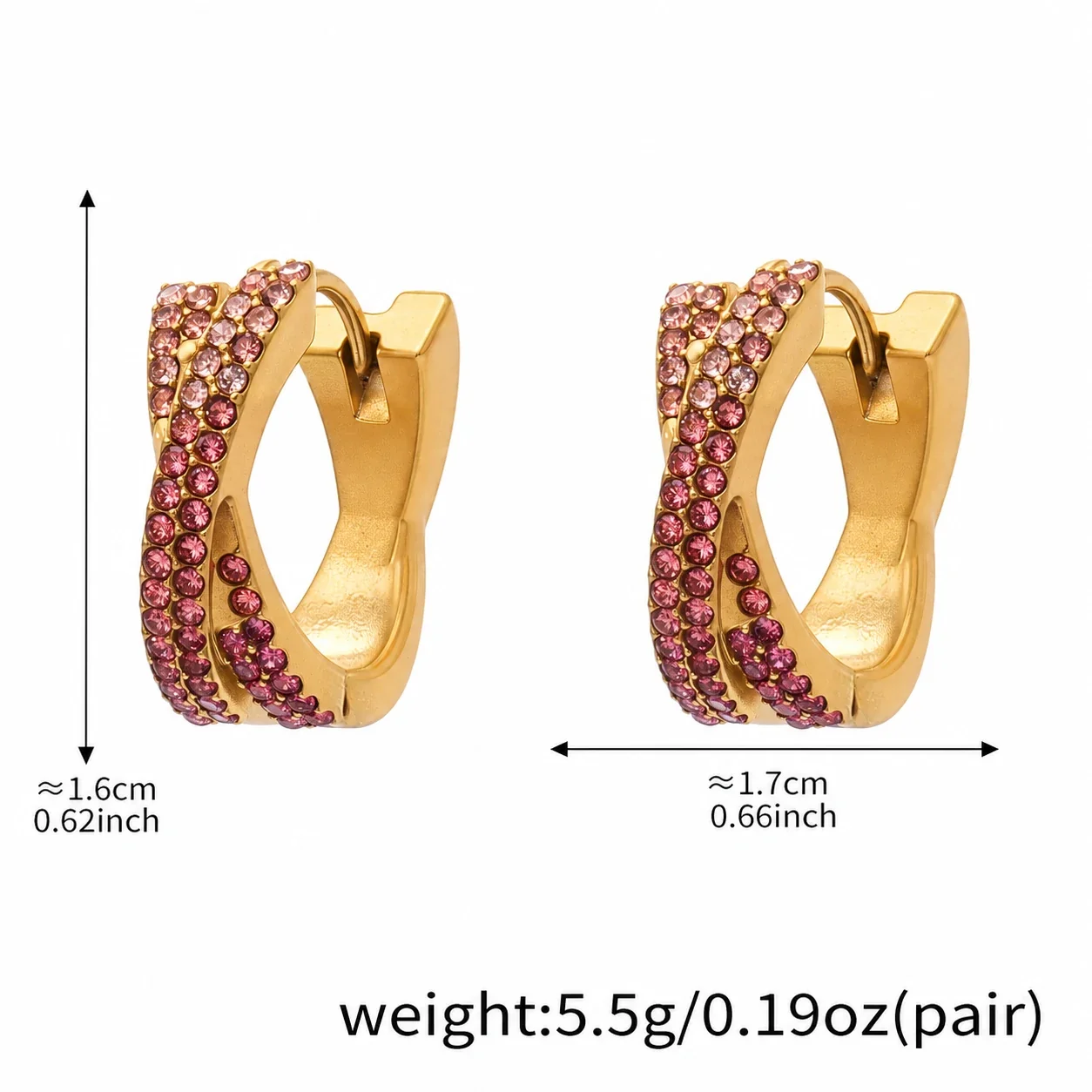 Vivid 18K Gold-Plated Pavé X-Hoop Earrings - Pink Large