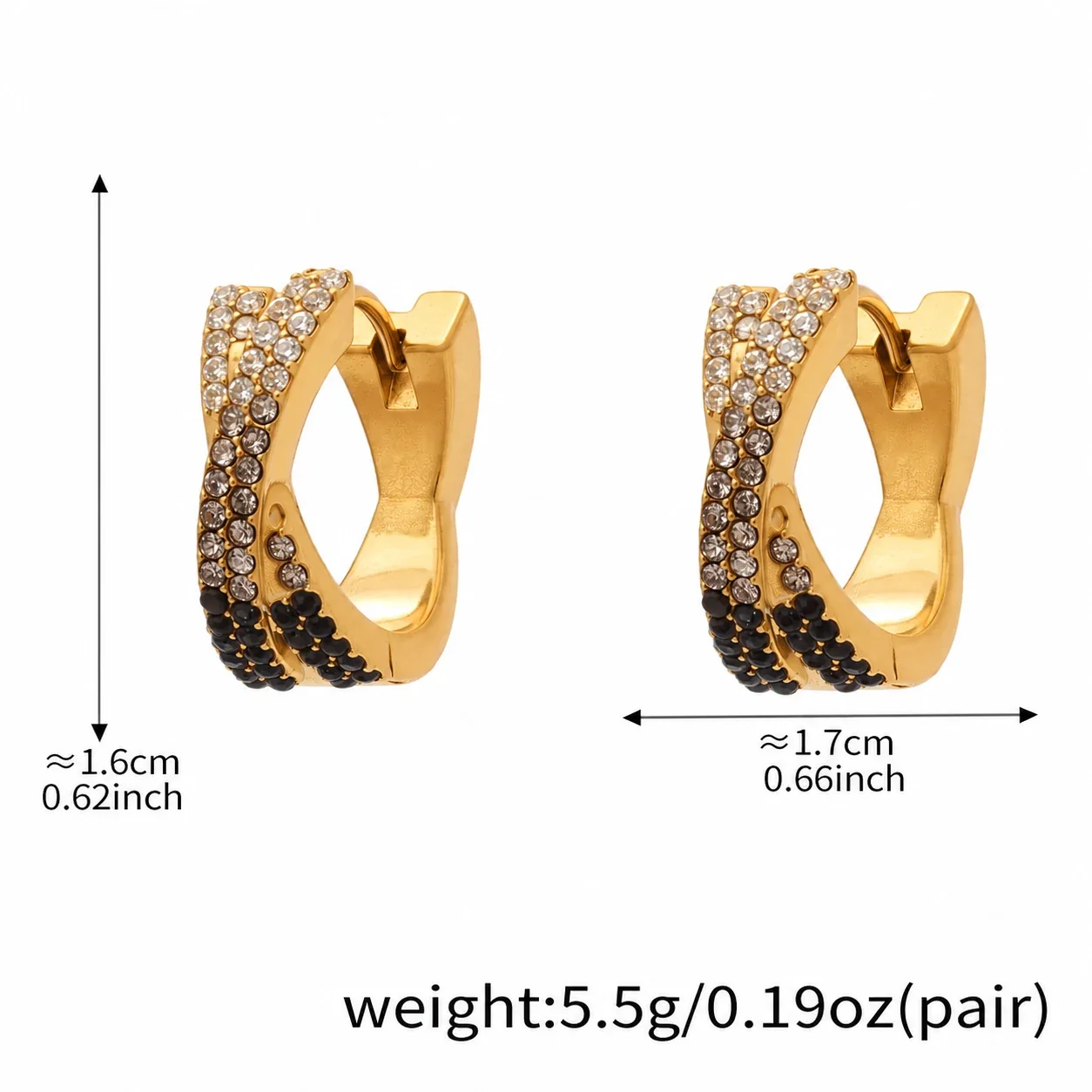Vivid 18K Gold-Plated Pavé X-Hoop Earrings - Black Large