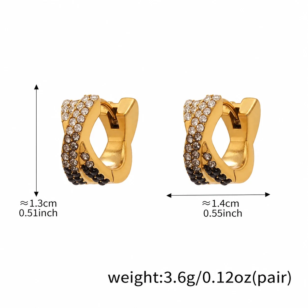 Vivid 18K Gold-Plated Pavé X-Hoop Earrings - Black Small