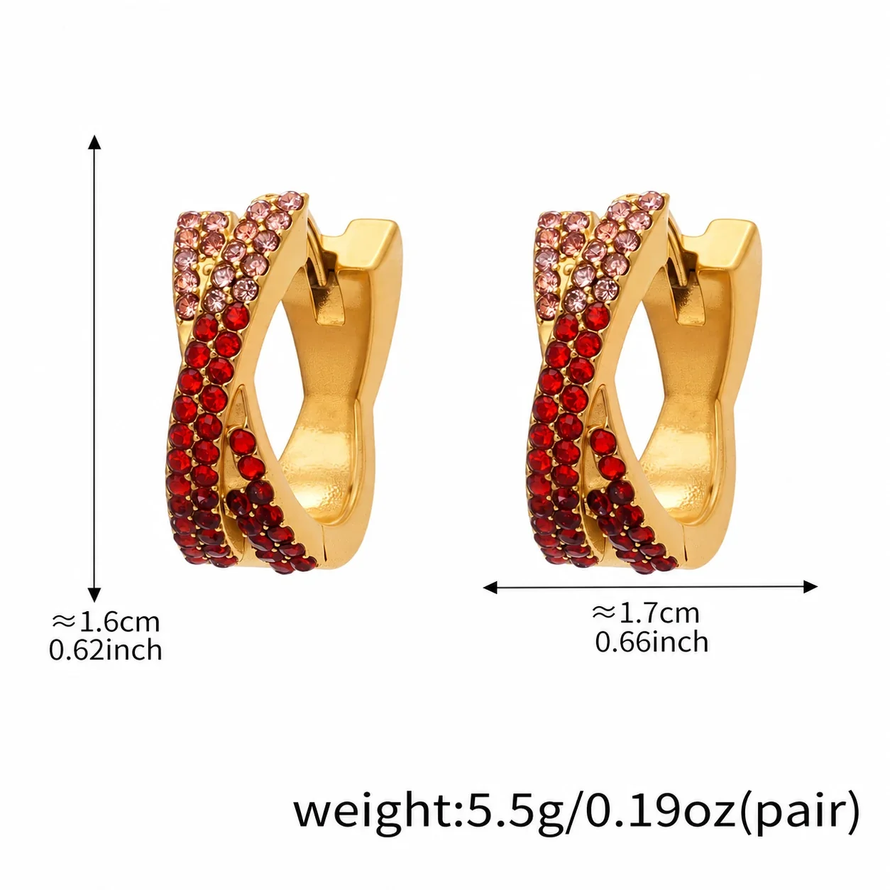 Vivid 18K Gold-Plated Pavé X-Hoop Earrings - Red Large