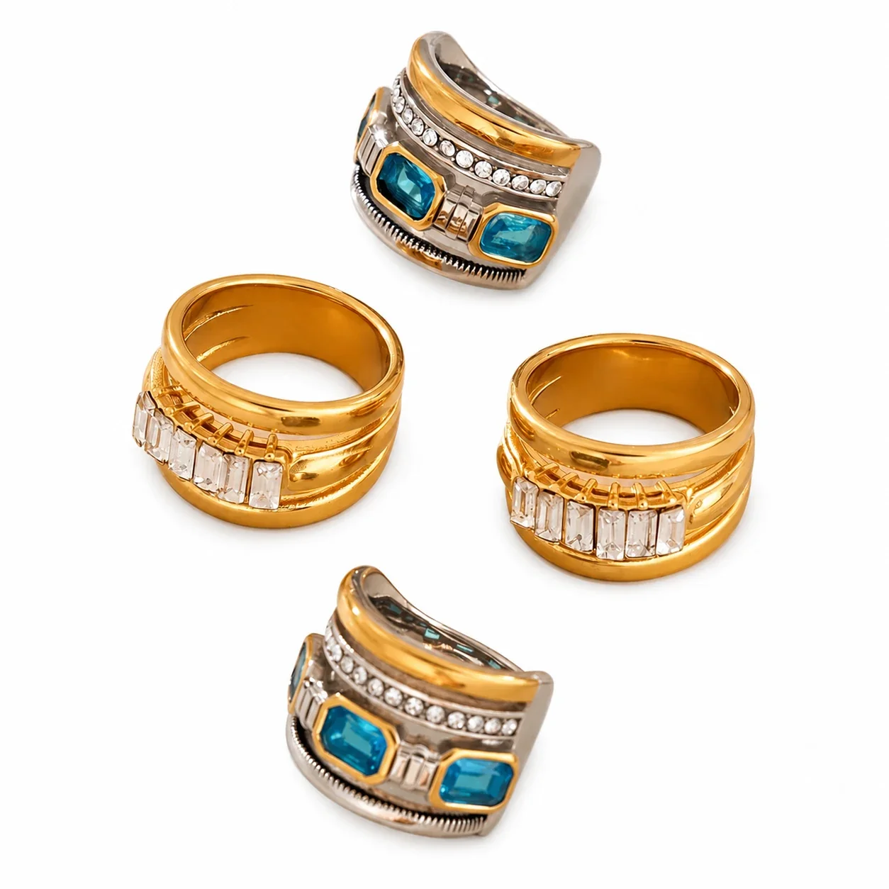 Architectural 18K Gold-Plated Baguette CZ Wide-Band Ring