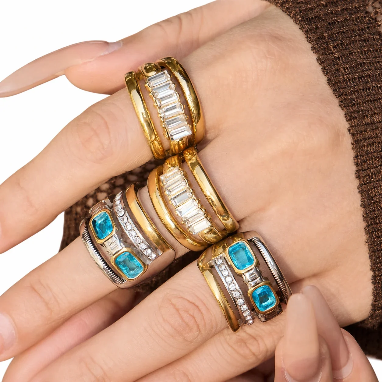 Architectural 18K Gold-Plated Baguette CZ Wide-Band Ring