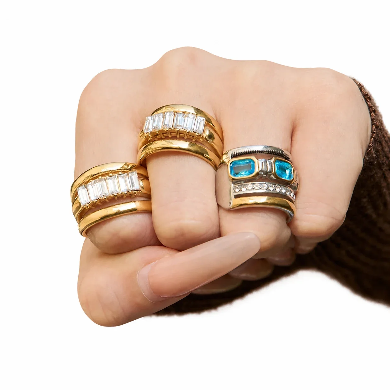 Architectural 18K Gold-Plated Baguette CZ Wide-Band Ring