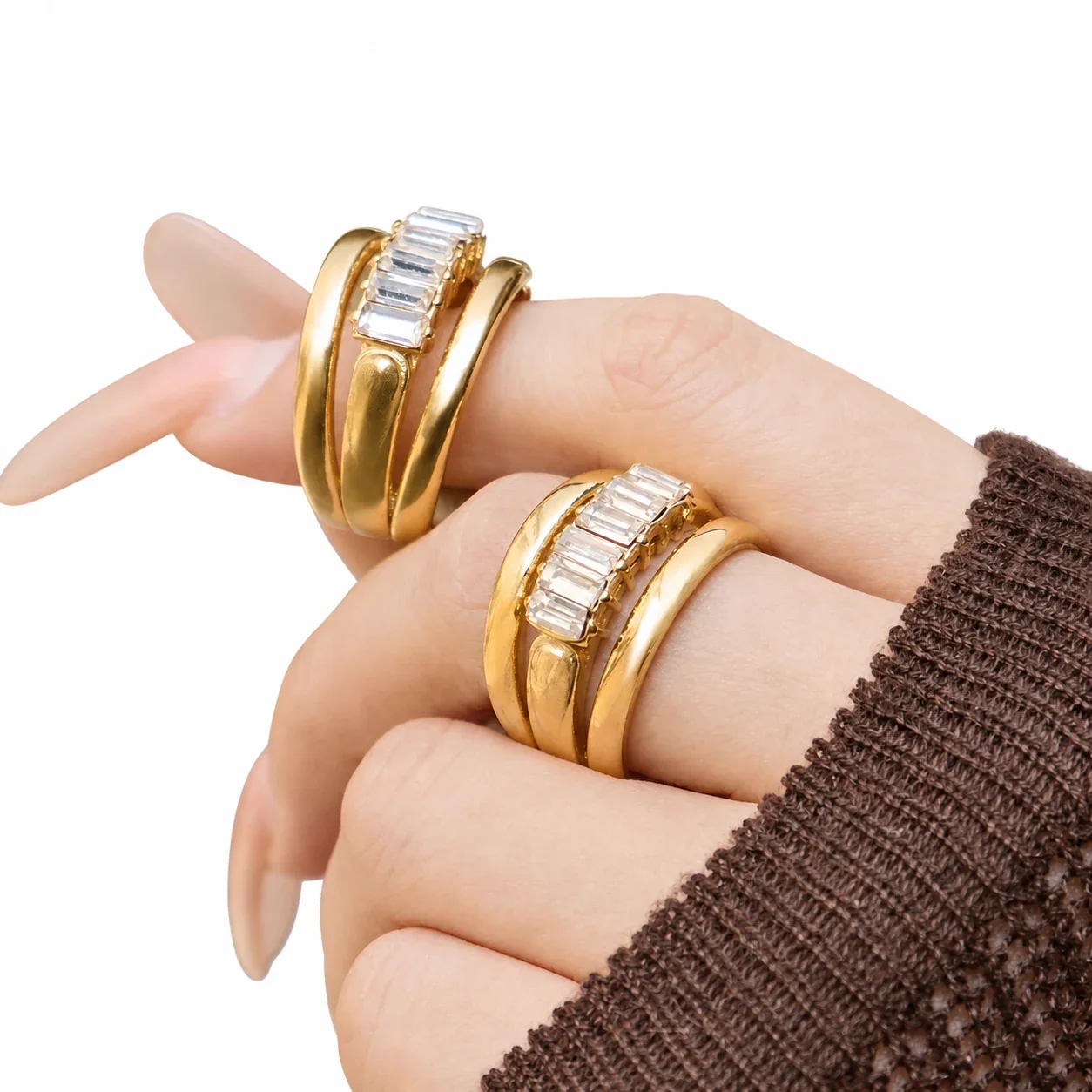 Architectural 18K Gold-Plated Baguette CZ Wide-Band Ring