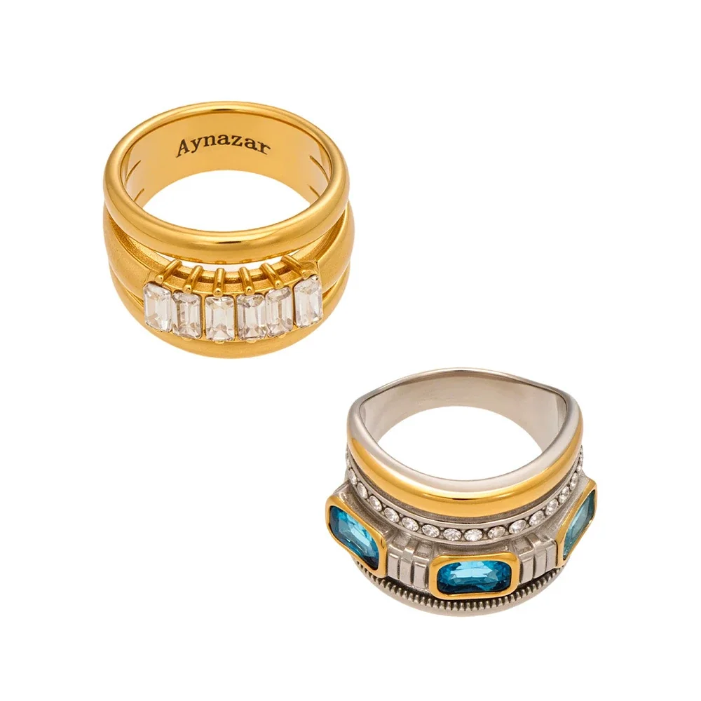 Architectural 18K Gold-Plated Baguette CZ Wide-Band Ring