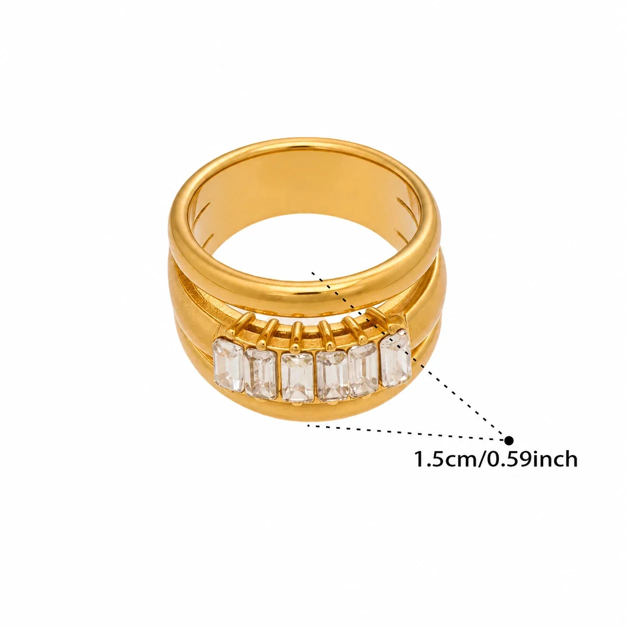 Architectural 18K Gold-Plated Baguette CZ Wide-Band Ring - Gold