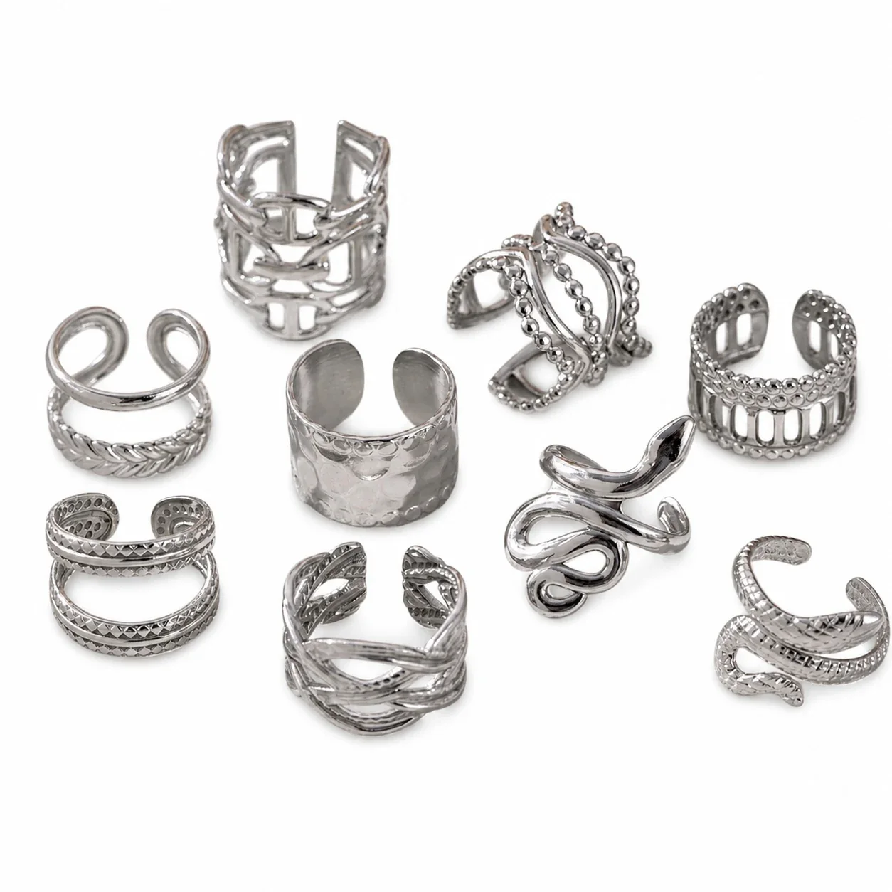 Sculptural Stainless Steel Snake Openwork Ear Cuff